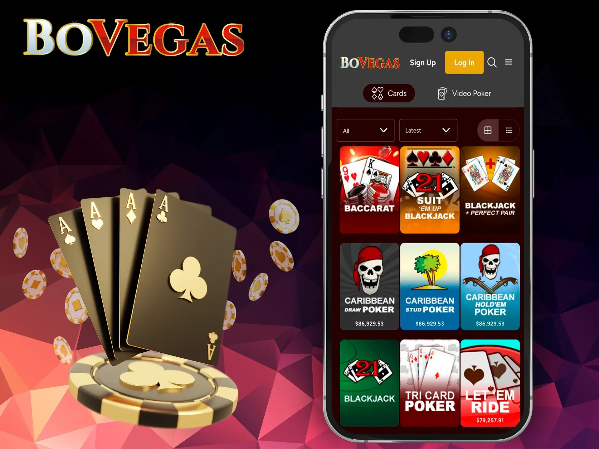 There is a large variety of table games on the BoVegas mobile version.