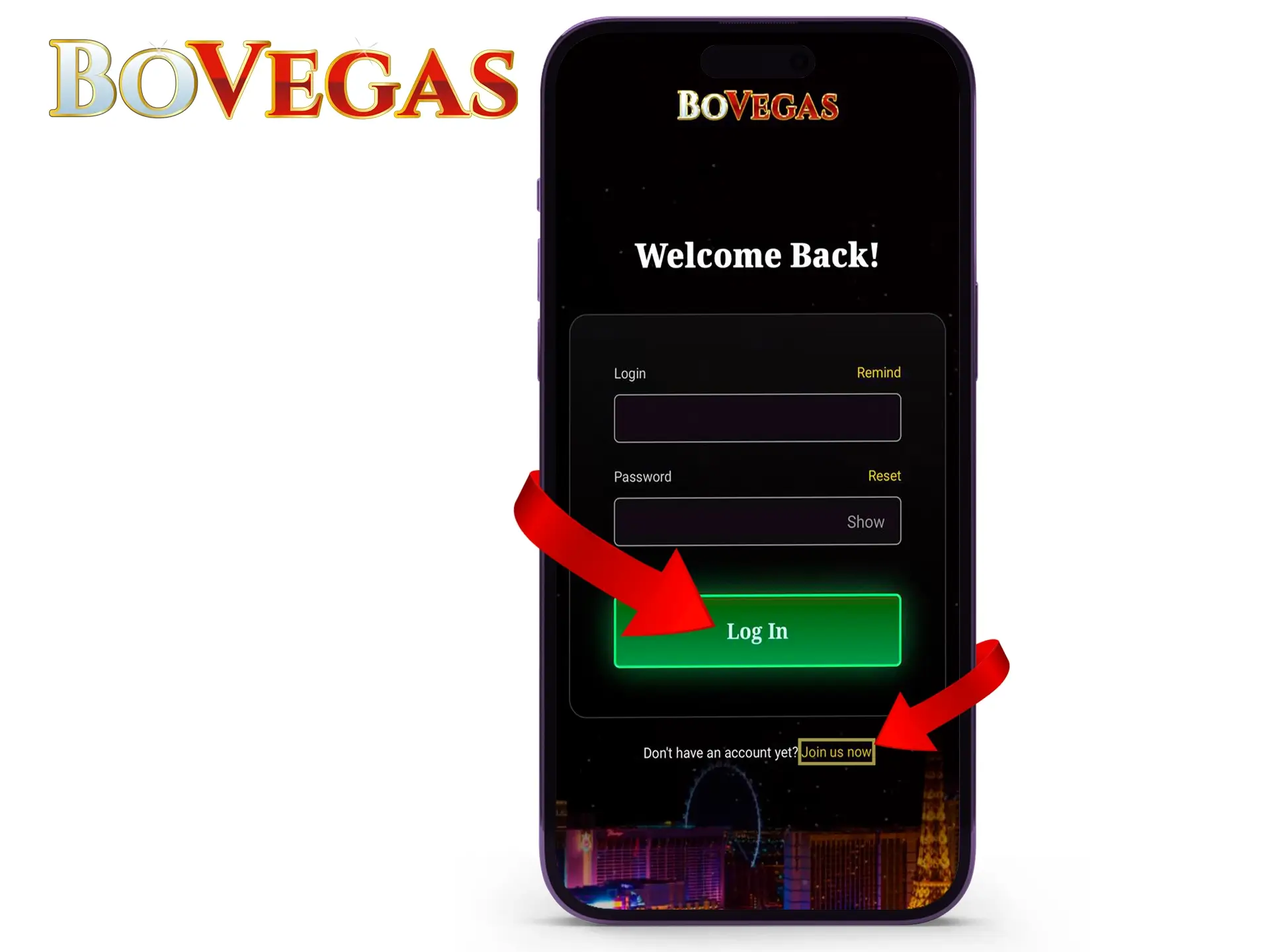 Register or log in to BoVegas to access the iOS web version.