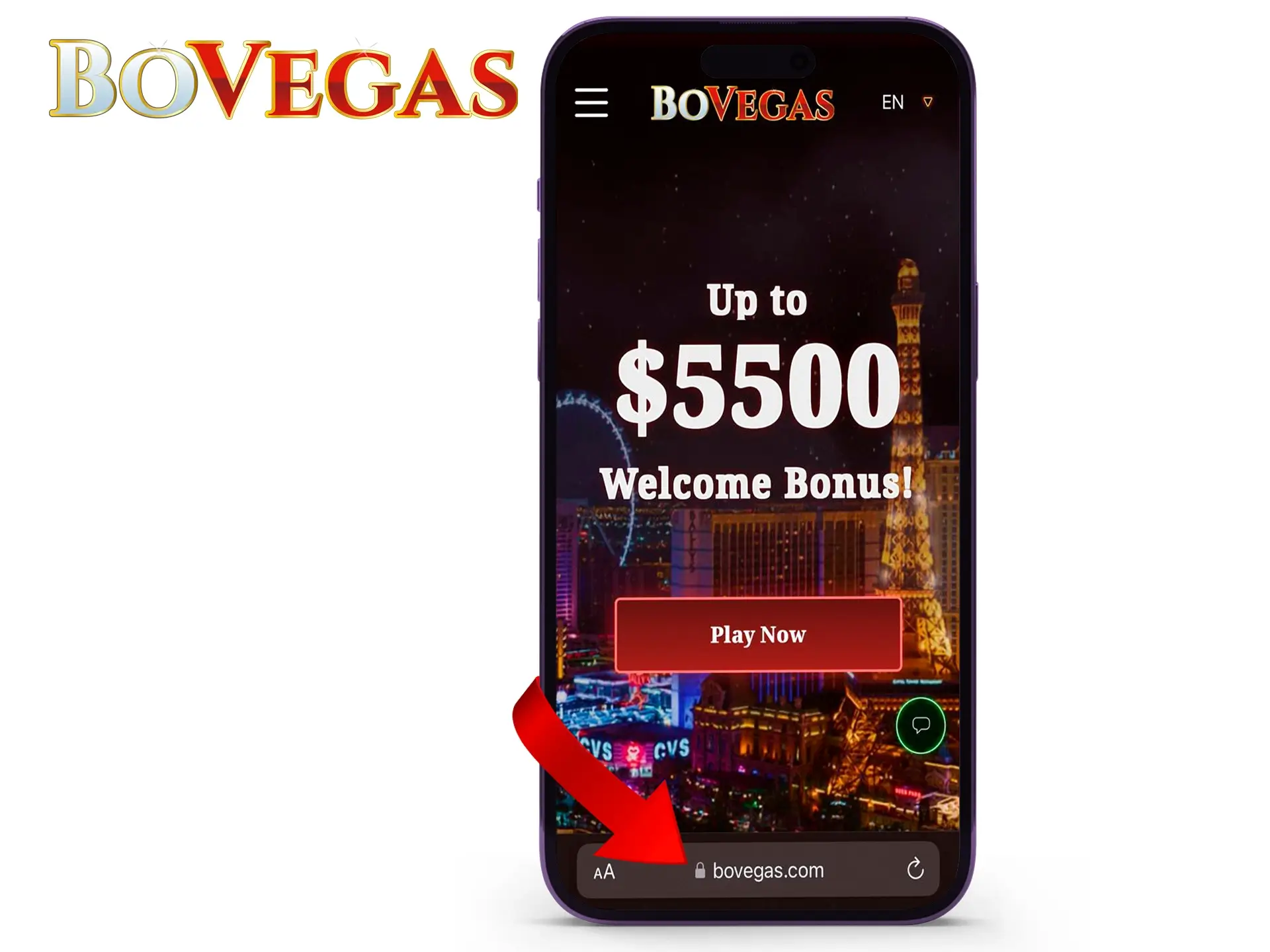 Enter the BoVegas URL on your browser on the iPhone or iPad device.