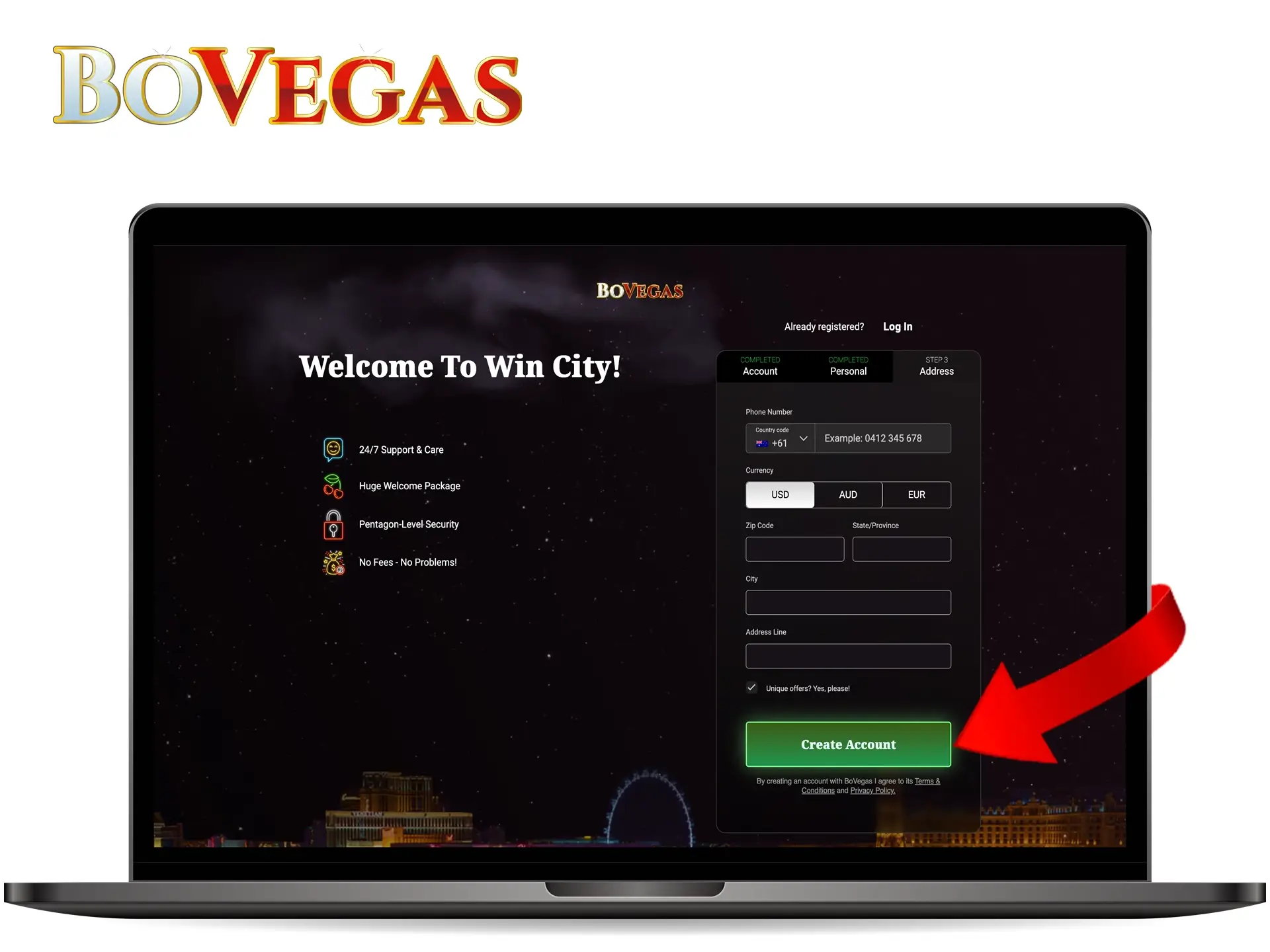 Confirm your registration with BoVegas Casino.