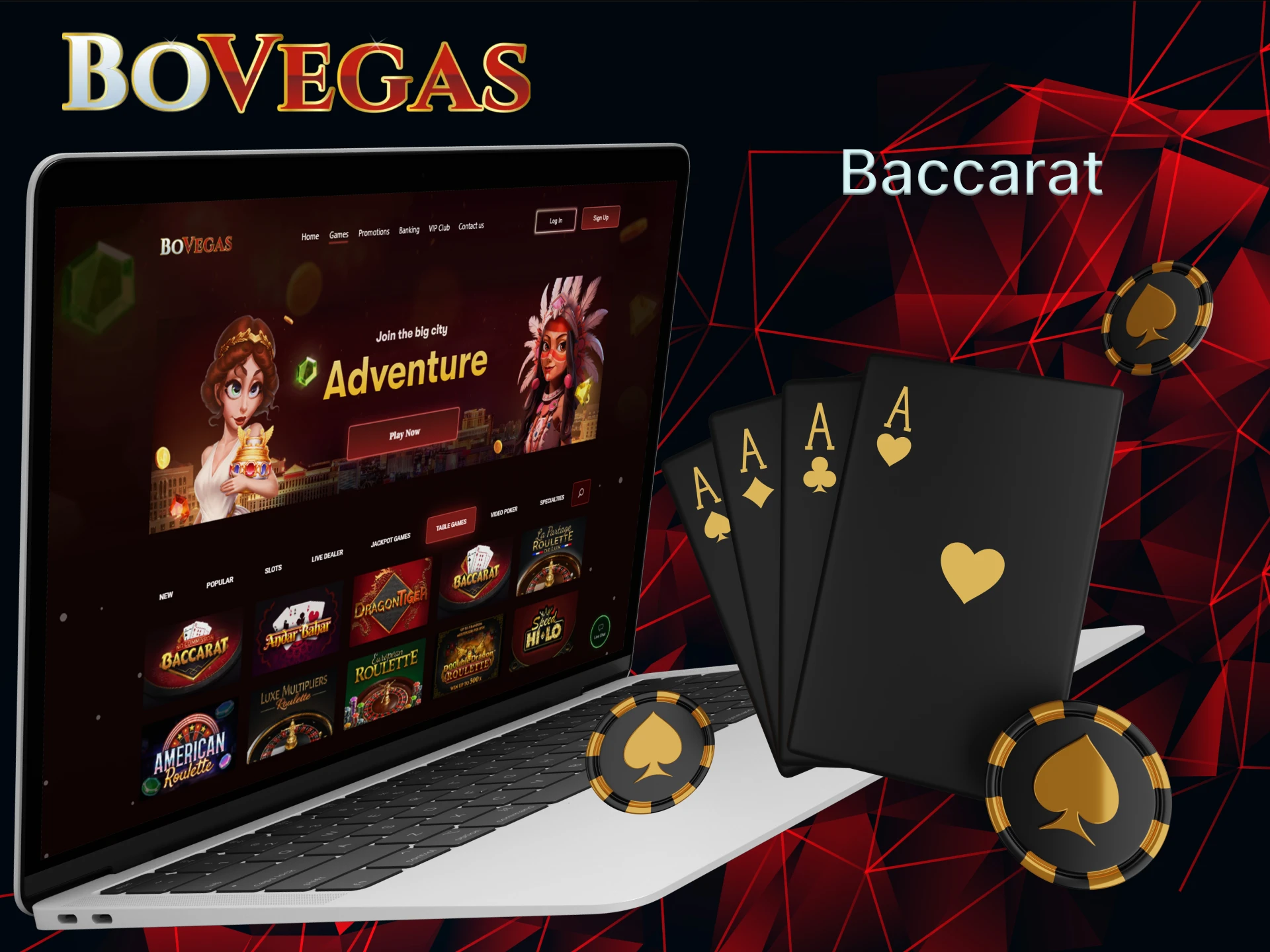 Play Baccarat games on BoVegas Casino.