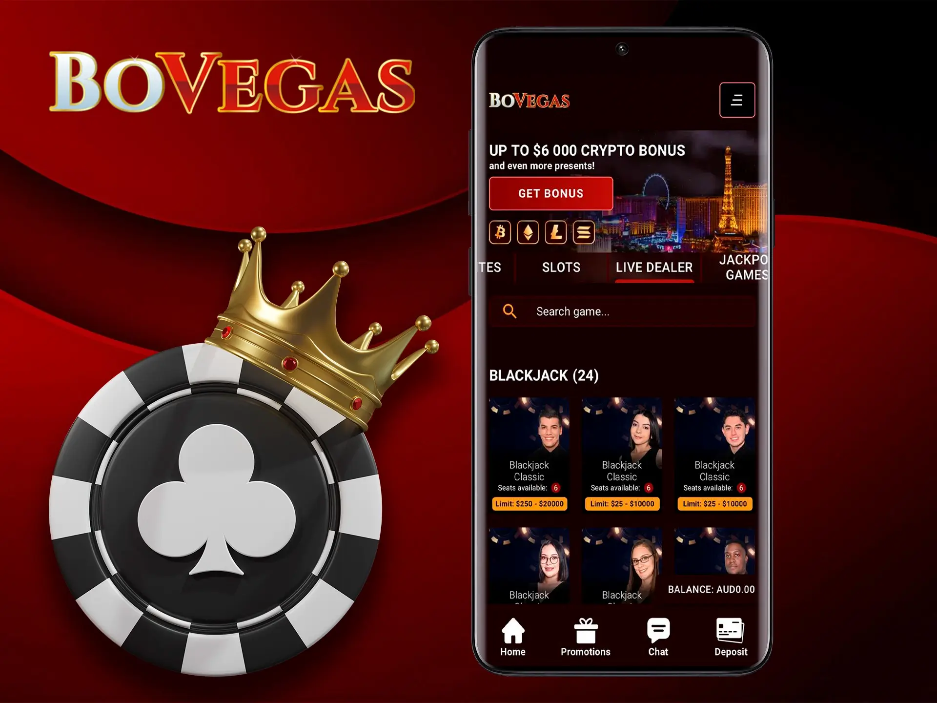 The BoVegas mobile app gives you superior graphics and full access to games with real dealers.