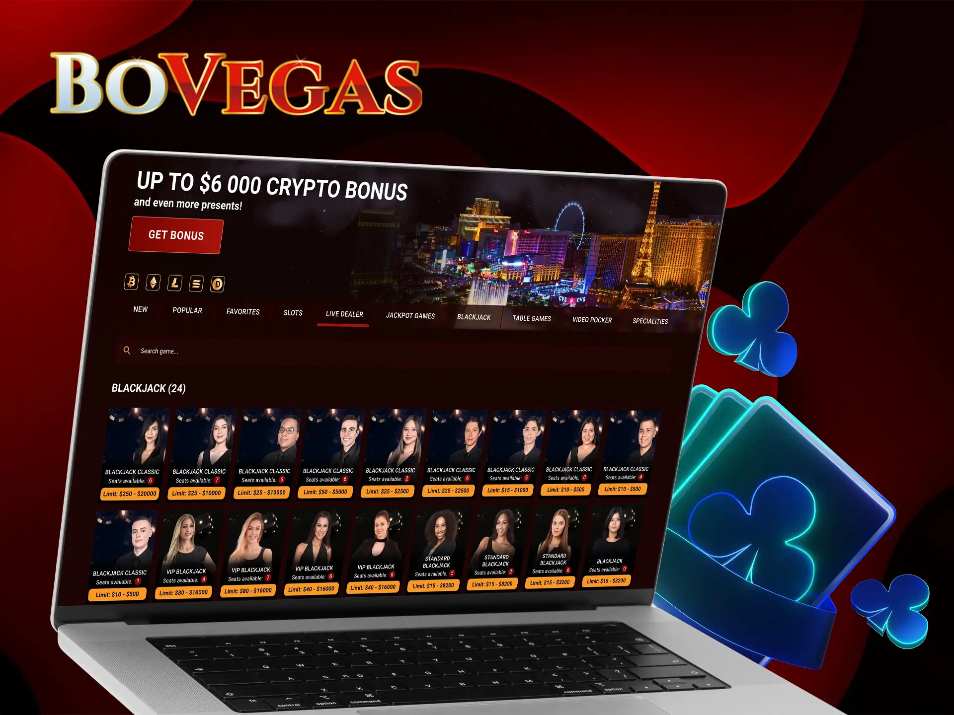 Use your skills and expertise when playing with real dealers at BoVegas Casino.