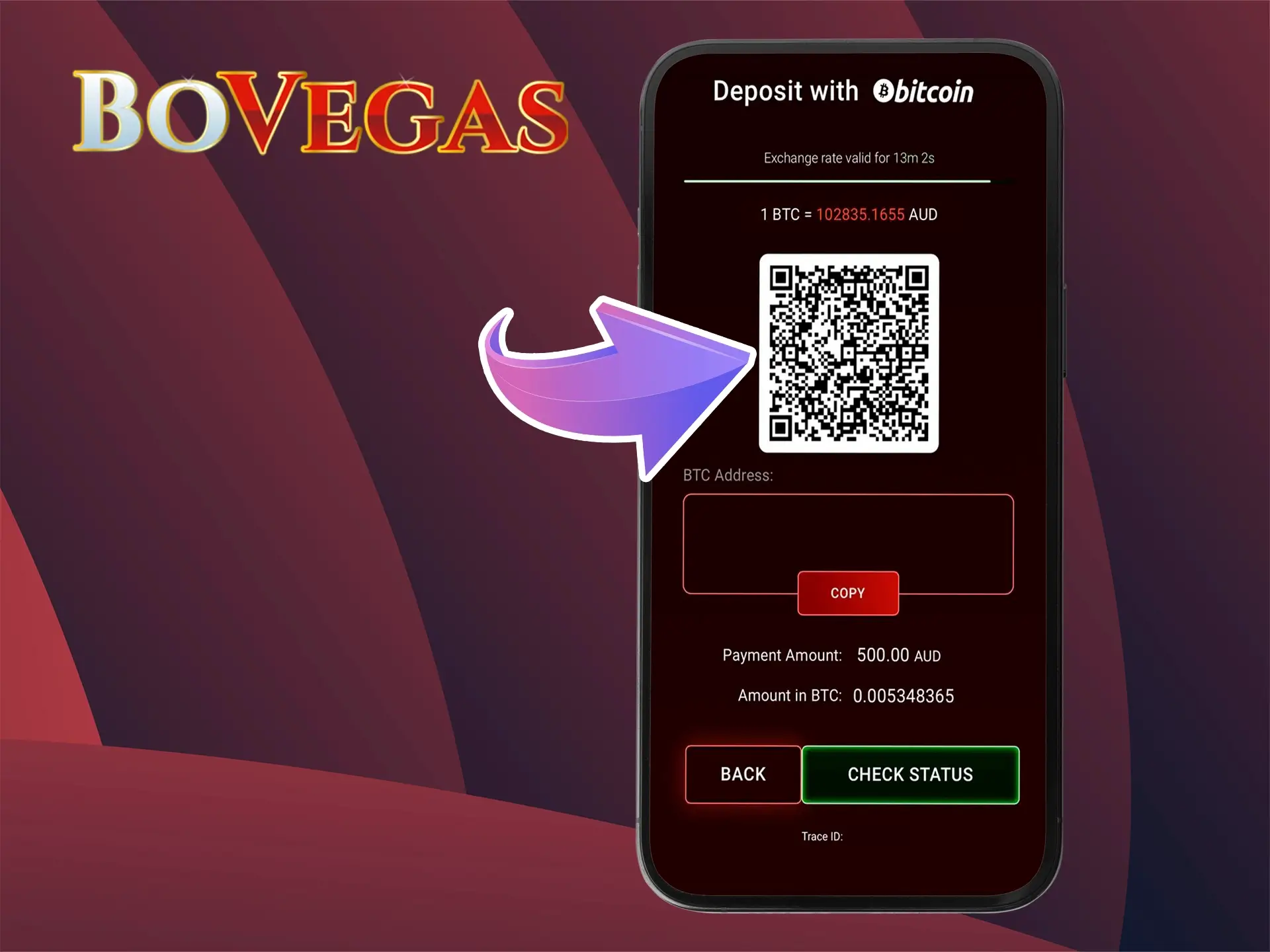 Go to your wallet and make a transfer to your personal BoVegas account.