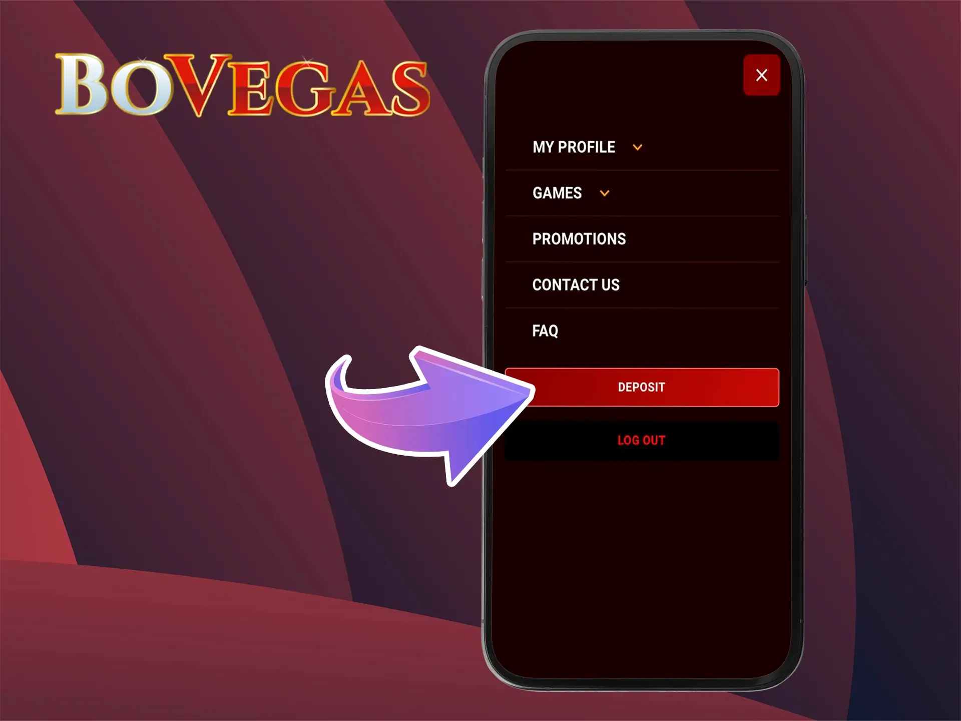 Select the Deposit tab at BoVegas Casino.