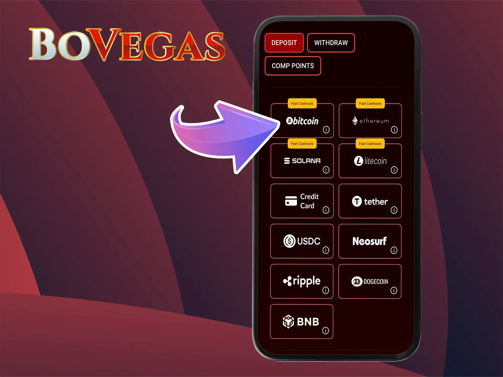 Determine a convenient and favourable method for you to deposit to your account at BoVegas Casino.