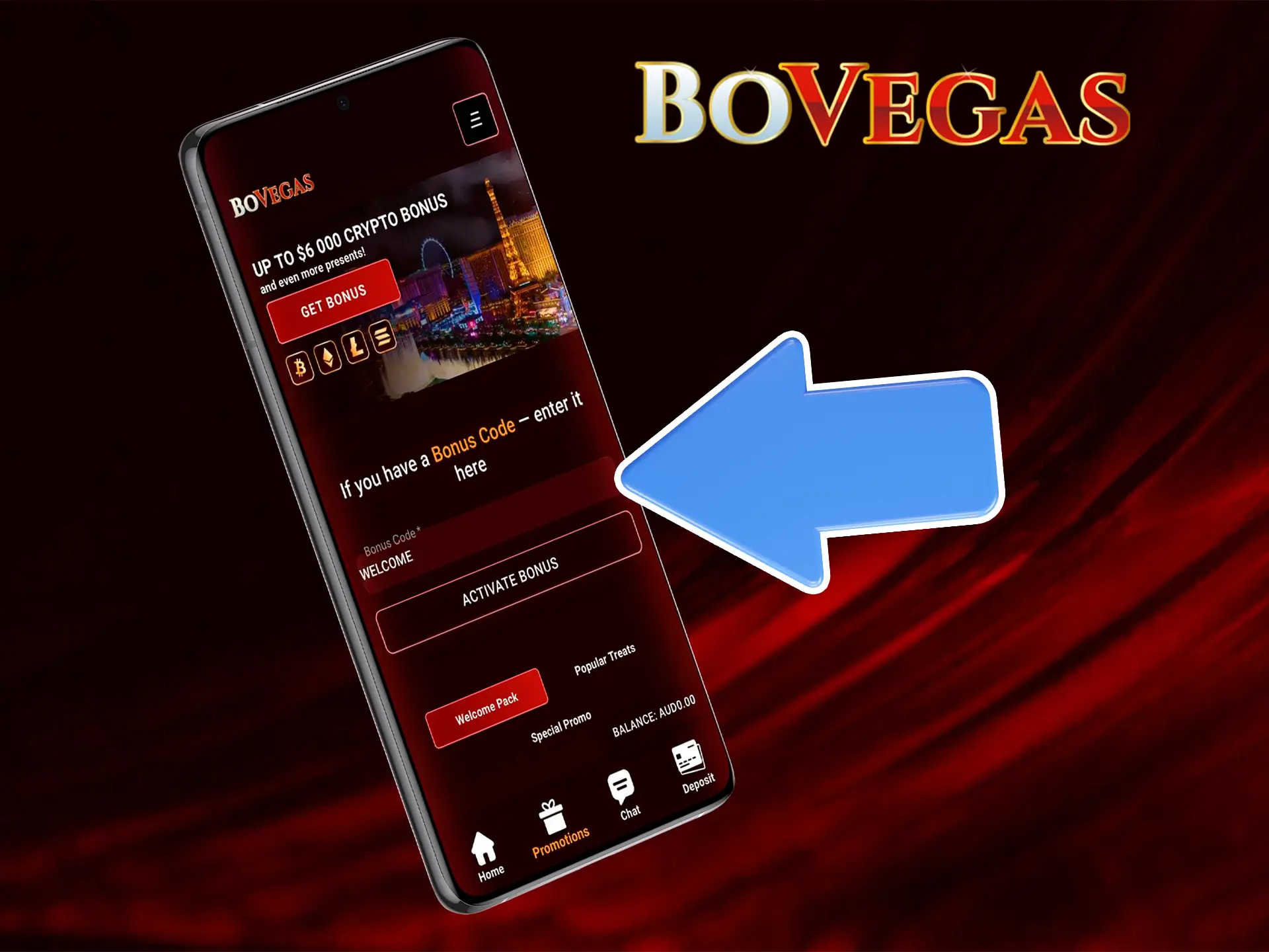 The mobile app from BoVegas gives you the opportunity to use promo codes from anywhere in the world.
