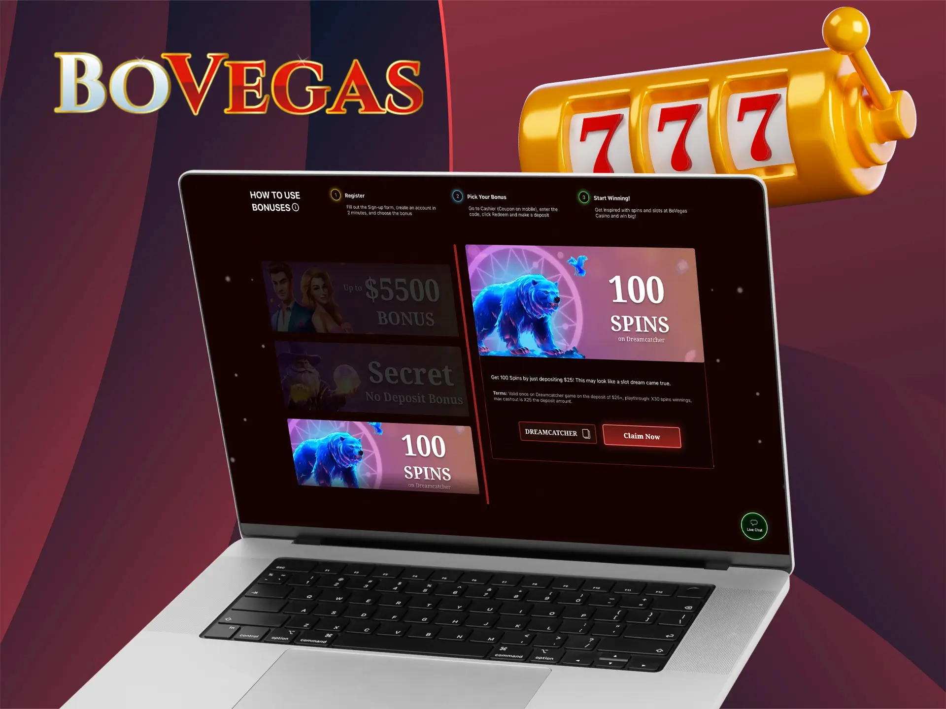 Sign up at BoVegas and immerse yourself in the popular big winning game Dreamcatcher.